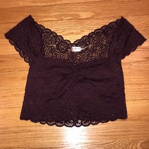 Free People Laced Maroon Crop Top